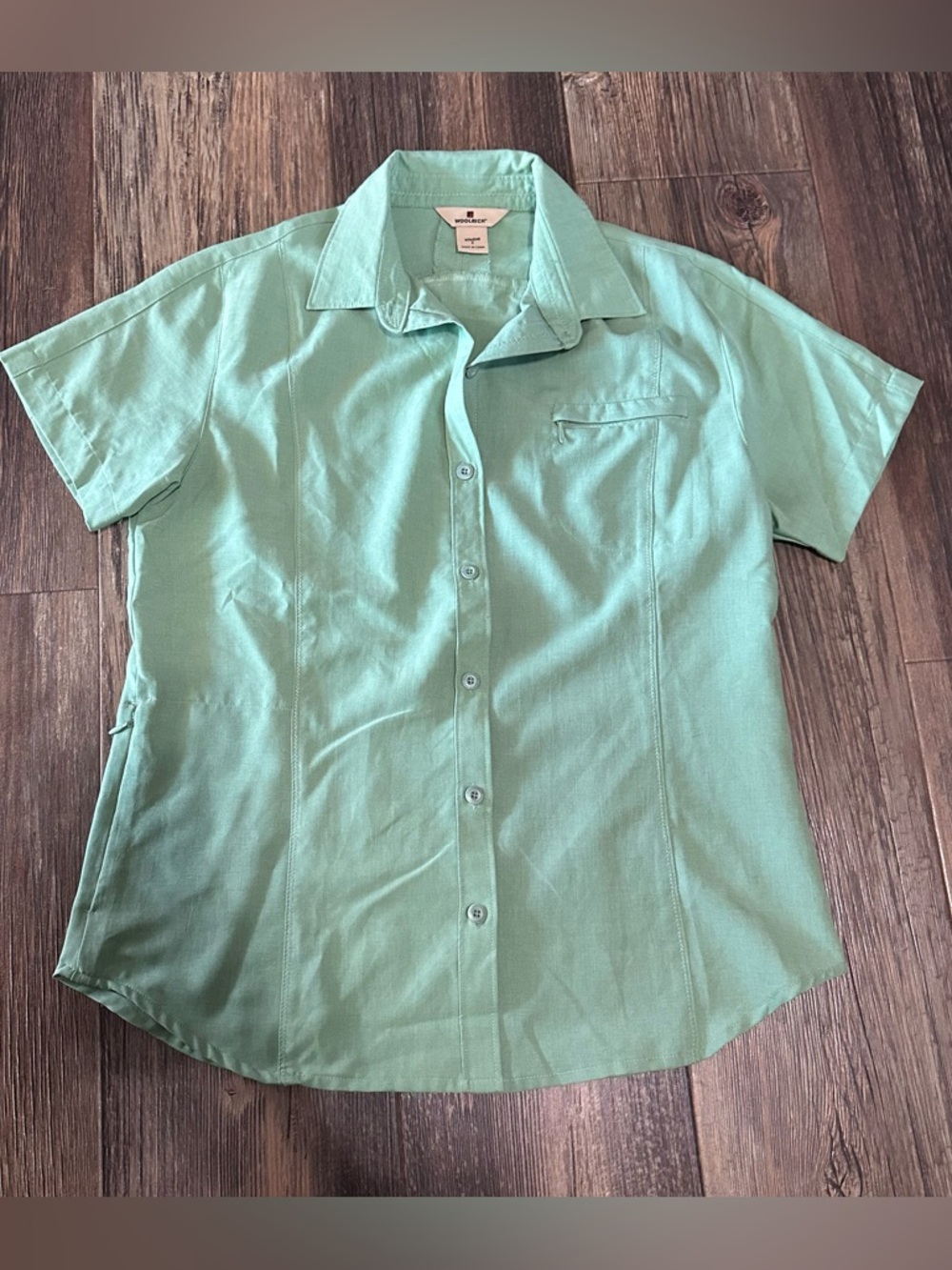WOOLRICH green lichen button up short sleeve shirt Women’s Small casual